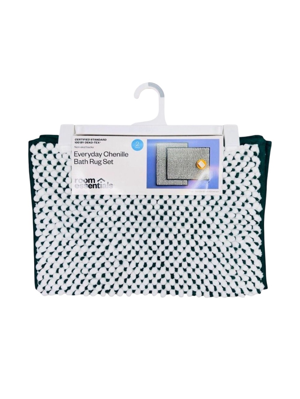 Room Essentials Everyday Chenille Bath Rug Set - 2 Pieces - Green / White